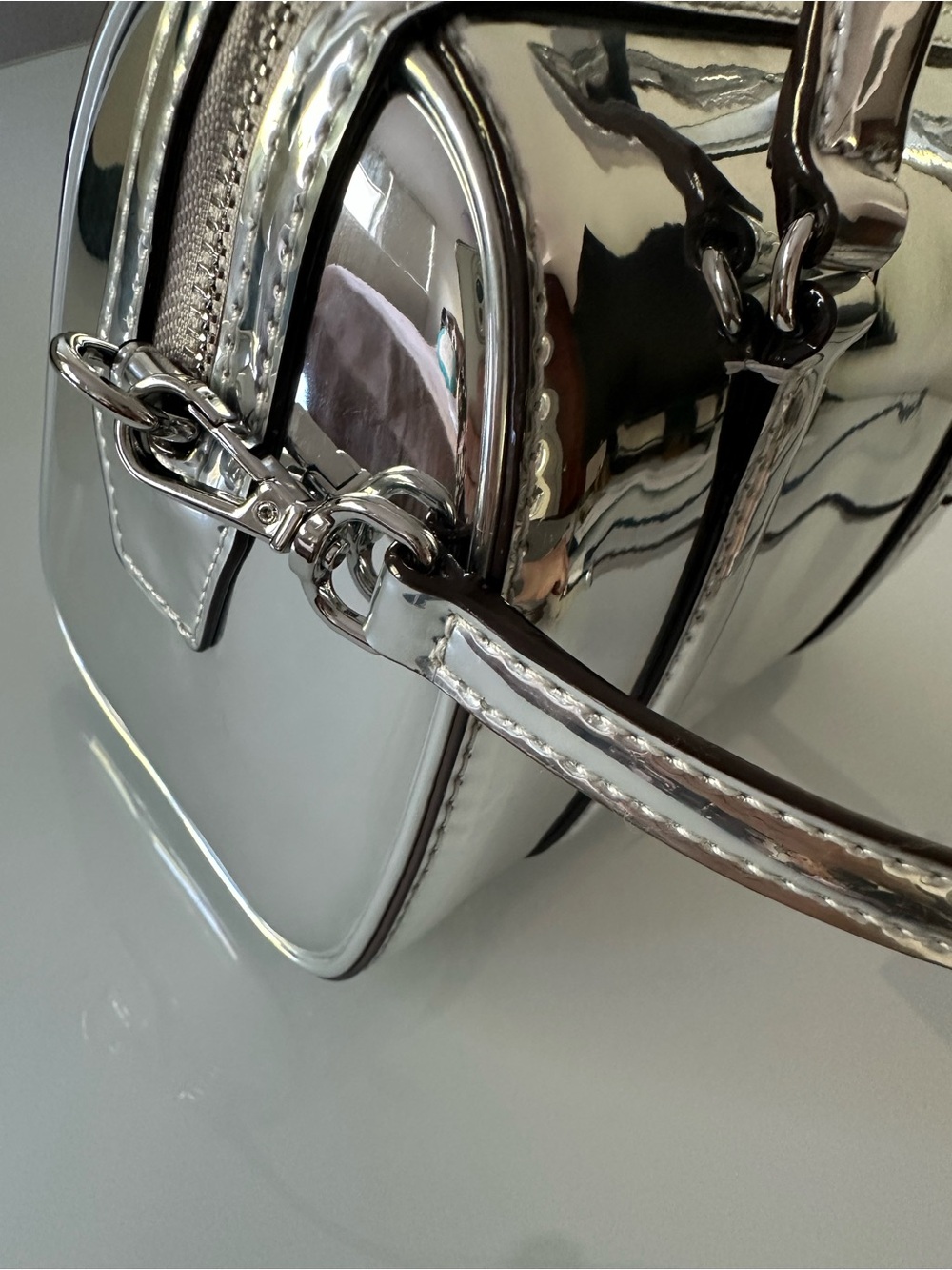 Michael Kors travel crossbody or handbag, silver, mirror finish,new with tag - Picture 14 of 16